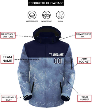 Custom Navy White Graffiti Pattern Personalized Outdoor Hooded Waterproof Jacket