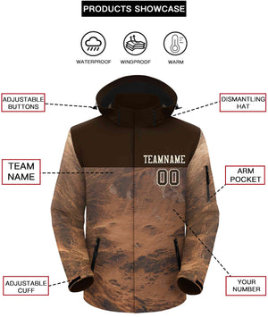 Custom Brown Cream Graffiti Pattern Personalized Outdoor Hooded Waterproof Jacket