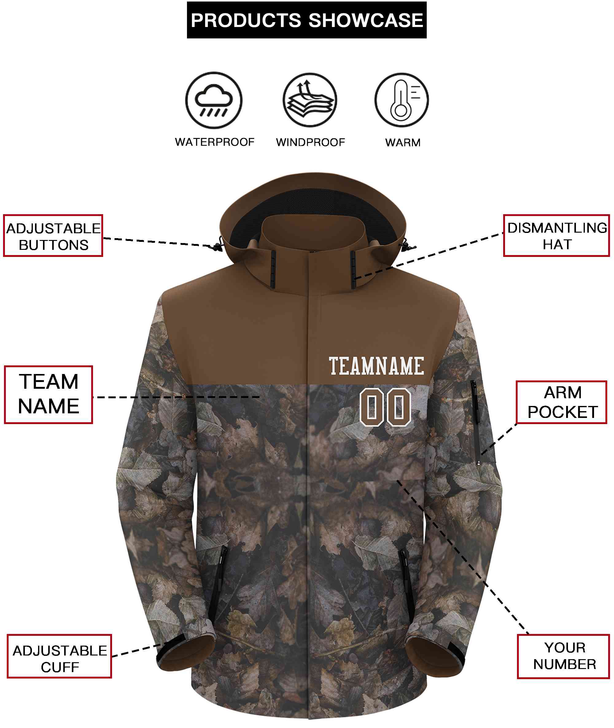 Custom Lt Brown White Graffiti Pattern Personalized Outdoor Hooded Waterproof Jacket