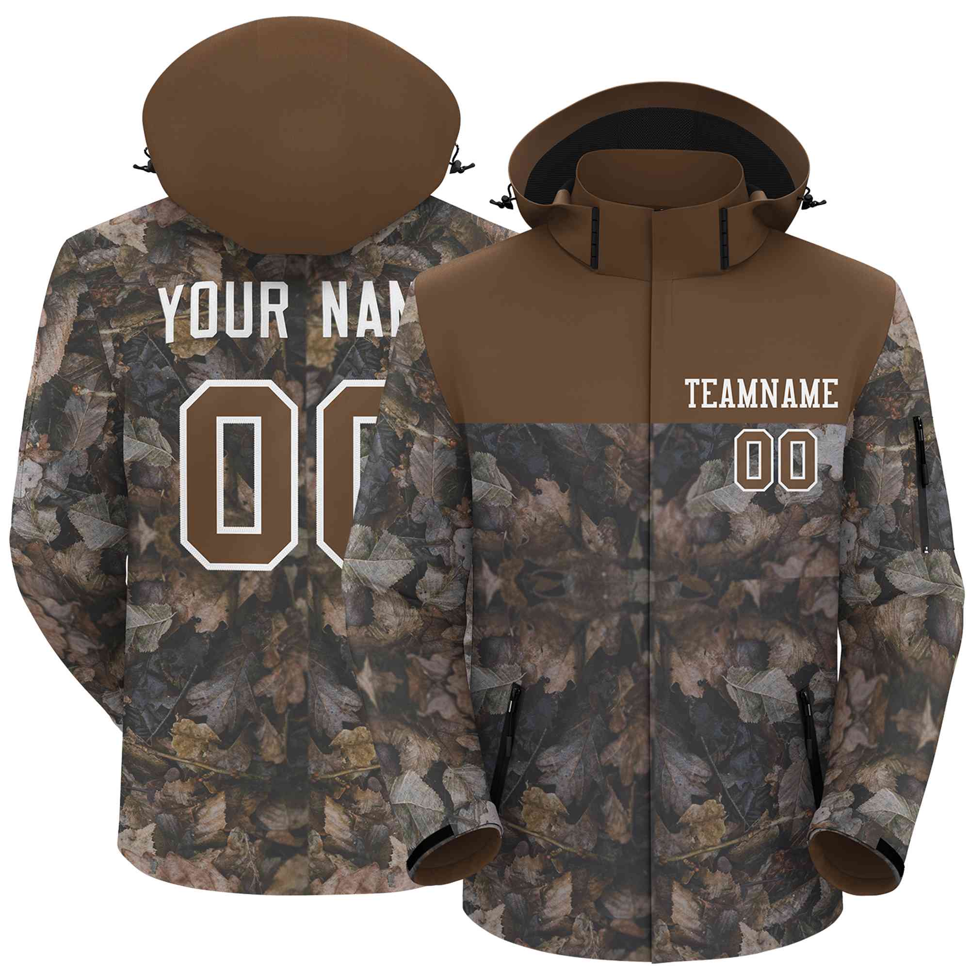 Custom Lt Brown White Graffiti Pattern Personalized Outdoor Hooded Waterproof Jacket