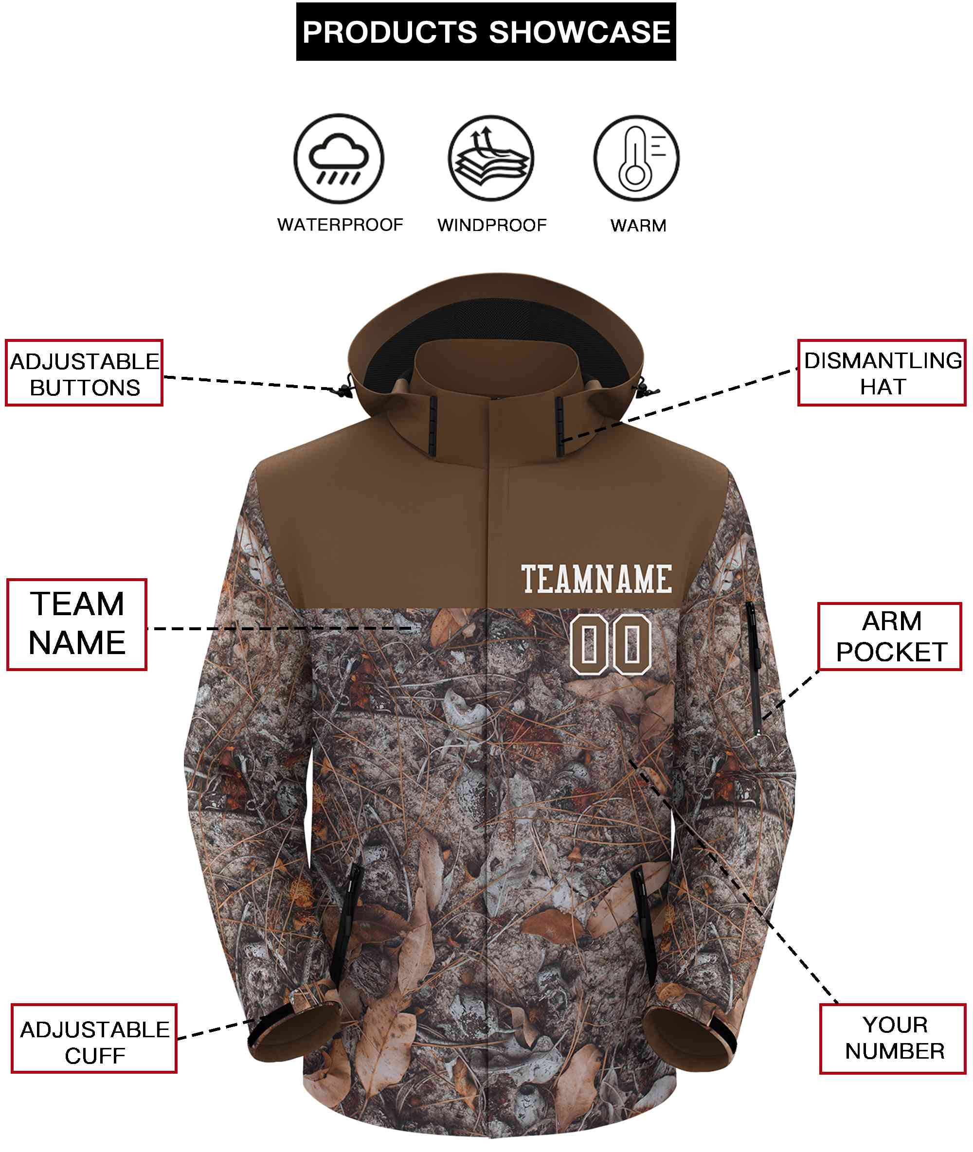 Custom Lt Brown White Graffiti Pattern Personalized Outdoor Hooded Waterproof Jacket