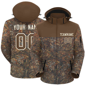 Custom Lt Brown Cream Graffiti Pattern Personalized Outdoor Hooded Waterproof Jacket