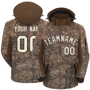 Custom Lt Brown Cream Graffiti Pattern Personalized Outdoor Hooded Waterproof Jacket