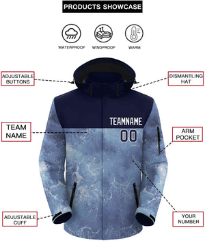 Custom Navy White Graffiti Pattern Personalized Outdoor Hooded Waterproof Jacket