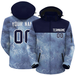 Custom Navy White Graffiti Pattern Personalized Outdoor Hooded Waterproof Jacket