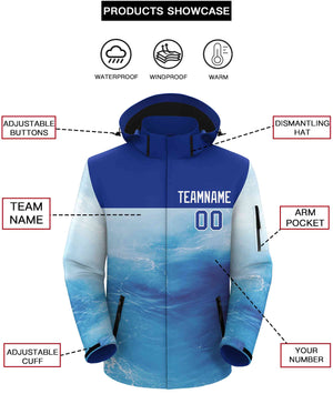 Custom Royal White Graffiti Pattern Personalized Outdoor Hooded Waterproof Jacket