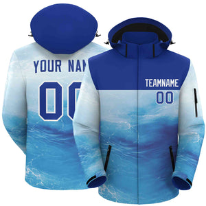 Custom Royal White Graffiti Pattern Personalized Outdoor Hooded Waterproof Jacket