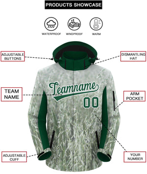 Custom Green White Graffiti Pattern Personalized Outdoor Hooded Waterproof Jacket