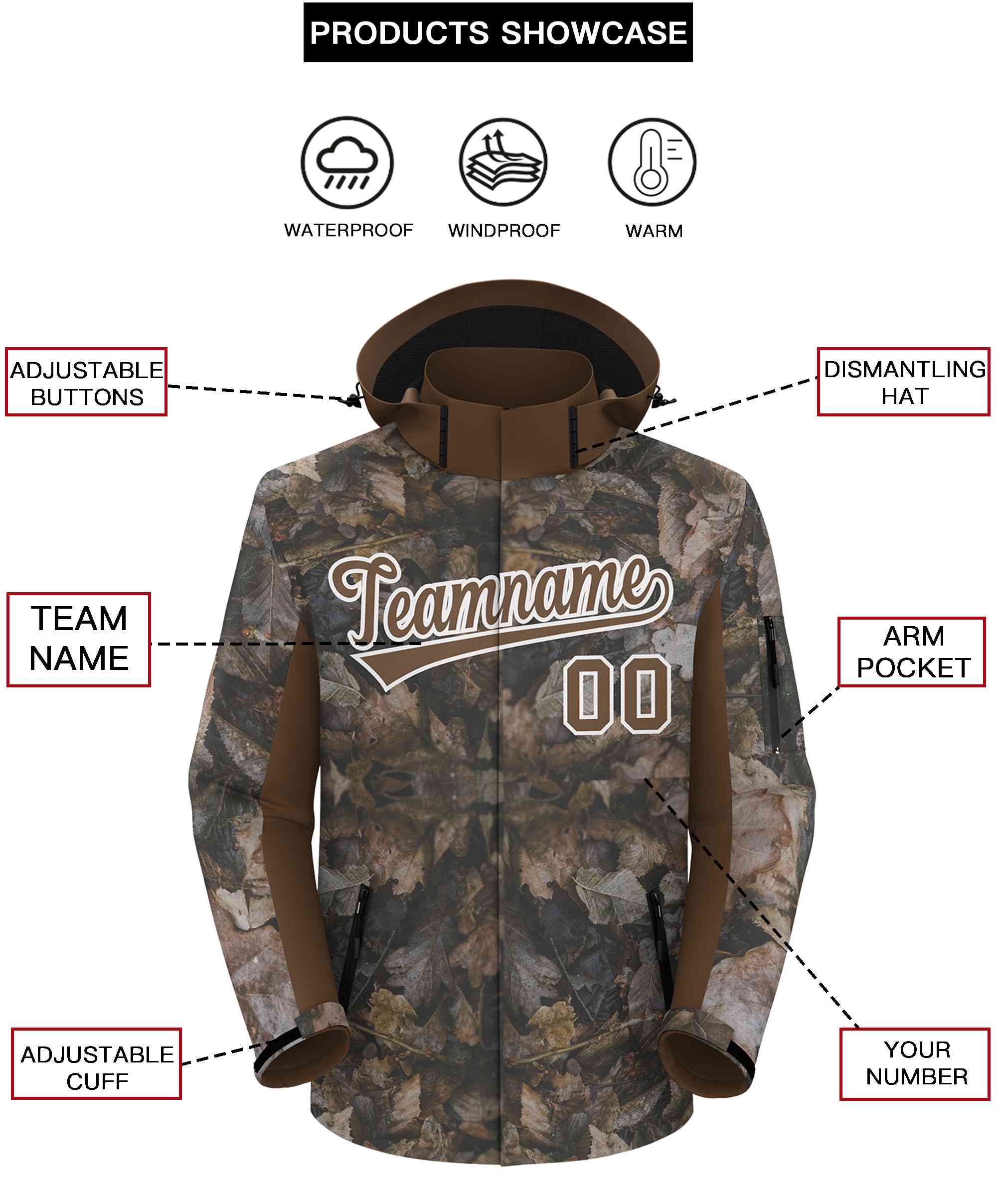 Custom Lt Brown White Graffiti Pattern Personalized Outdoor Hooded Waterproof Jacket