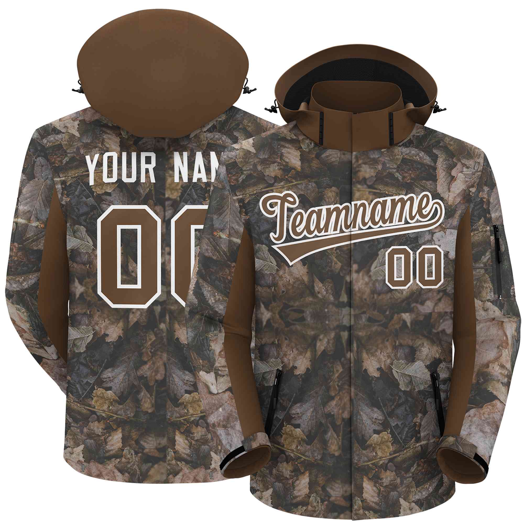 Custom Lt Brown White Graffiti Pattern Personalized Outdoor Hooded Waterproof Jacket