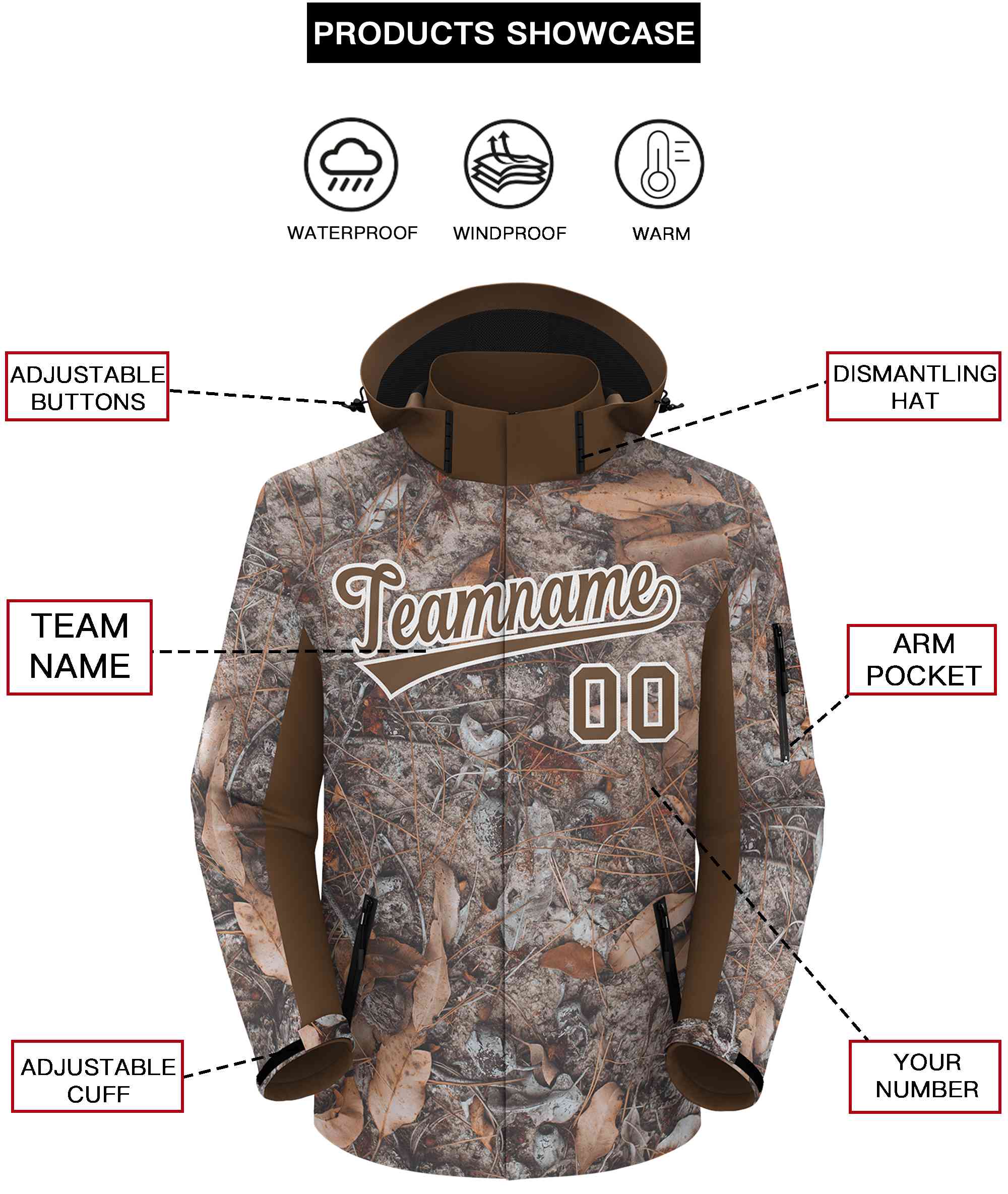 Custom Lt Brown White Graffiti Pattern Personalized Outdoor Hooded Waterproof Jacket