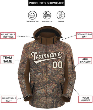 Custom Lt Brown Cream Graffiti Pattern Personalized Outdoor Hooded Waterproof Jacket