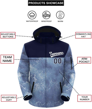 Custom Navy White Graffiti Pattern Personalized Outdoor Hooded Waterproof Jacket