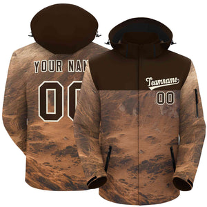 Custom Brown Cream Graffiti Pattern Personalized Outdoor Hooded Waterproof Jacket