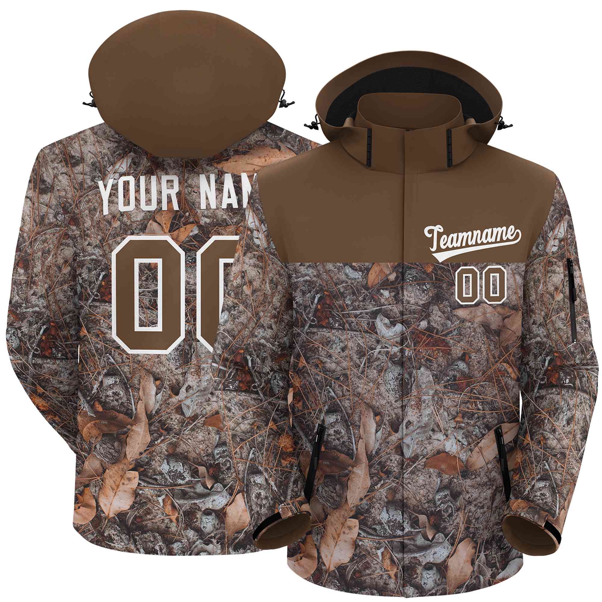 Custom Lt Brown White Graffiti Pattern Personalized Outdoor Hooded Waterproof Jacket