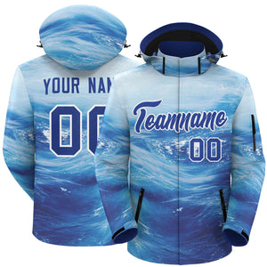 Custom Royal White Graffiti Pattern Personalized Outdoor Hooded Waterproof Jacket