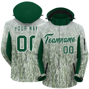 Custom Green White Graffiti Pattern Personalized Outdoor Hooded Waterproof Jacket