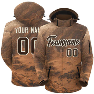 Custom Lt Brown Cream Graffiti Pattern Personalized Outdoor Hooded Waterproof Jacket