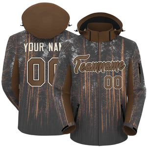 Custom Lt Brown Cream Graffiti Pattern Personalized Outdoor Hooded Waterproof Jacket