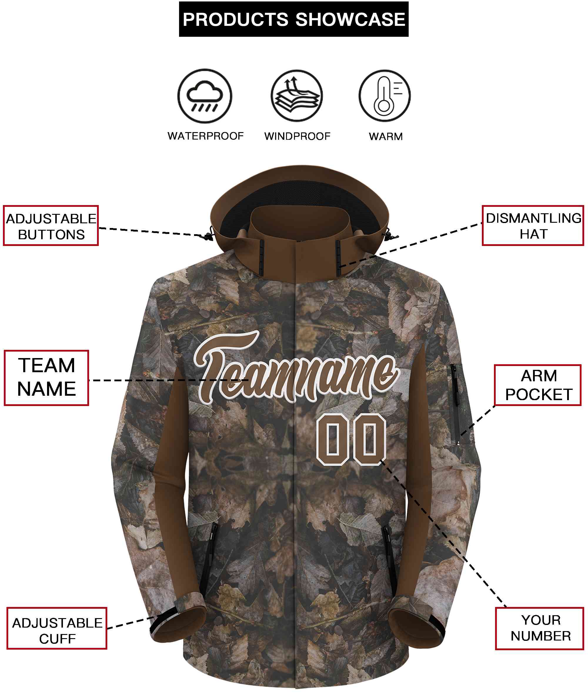 Custom Lt Brown White Graffiti Pattern Personalized Outdoor Hooded Waterproof Jacket