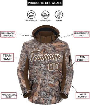 Custom Lt Brown White Graffiti Pattern Personalized Outdoor Hooded Waterproof Jacket