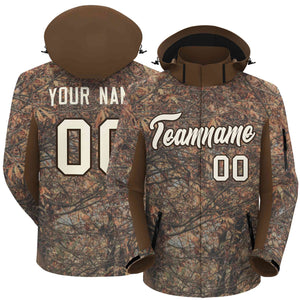 Custom Lt Brown Cream Graffiti Pattern Personalized Outdoor Hooded Waterproof Jacket