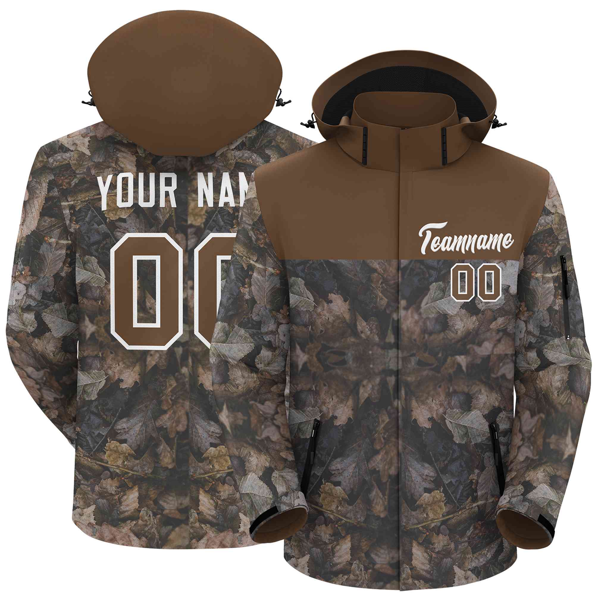 Custom Lt Brown White Graffiti Pattern Personalized Outdoor Hooded Waterproof Jacket