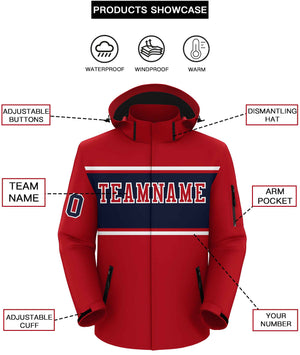 Custom Red White-Navy Color Block Personalized Outdoor Hooded Waterproof Jacket