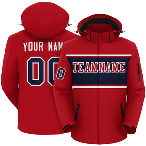 Custom Red White-Navy Color Block Personalized Outdoor Hooded Waterproof Jacket