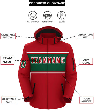 Custom Red White-Green Color Block Personalized Outdoor Hooded Waterproof Jacket