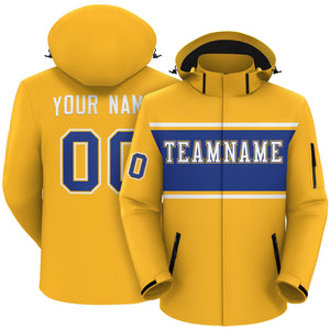Custom Gold White-Royal Color Block Personalized Outdoor Hooded Waterproof Jacket
