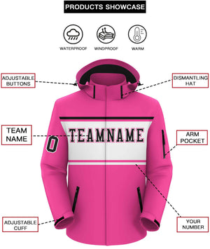 Custom Pink Black-White Color Block Personalized Outdoor Hooded Waterproof Jacket