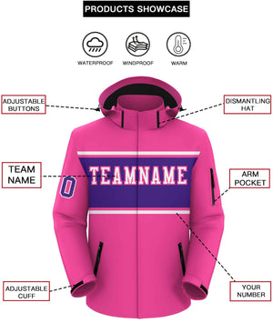 Custom Pink White-Purple Color Block Personalized Outdoor Hooded Waterproof Jacket