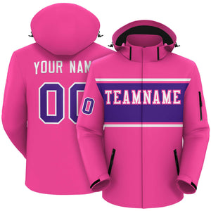 Custom Pink White-Purple Color Block Personalized Outdoor Hooded Waterproof Jacket