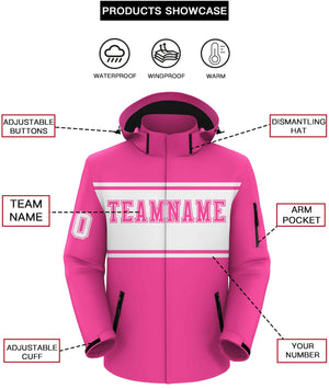 Custom Pink White Color Block Personalized Outdoor Hooded Waterproof Jacket