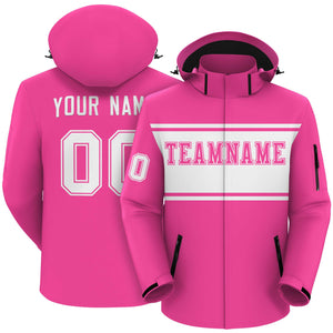 Custom Pink White Color Block Personalized Outdoor Hooded Waterproof Jacket