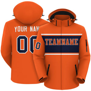 Custom Orange White-Navy Color Block Personalized Outdoor Hooded Waterproof Jacket