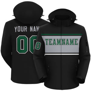 Custom Black Green-Gray Color Block Personalized Outdoor Hooded Waterproof Jacket