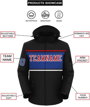 Custom Black Red-Royal Color Block Personalized Outdoor Hooded Waterproof Jacket