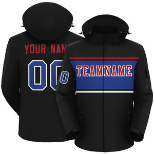 Custom Black Red-Royal Color Block Personalized Outdoor Hooded Waterproof Jacket