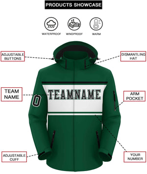 Custom Green Black-White Color Block Personalized Outdoor Hooded Waterproof Jacket