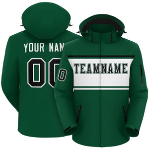 Custom Green Black-White Color Block Personalized Outdoor Hooded Waterproof Jacket