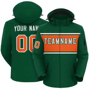 Custom Green White-Orange Color Block Personalized Outdoor Hooded Waterproof Jacket