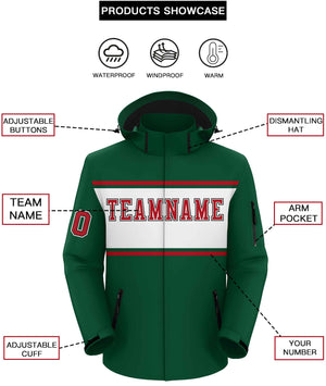 Custom Green Red-White Color Block Personalized Outdoor Hooded Waterproof Jacket