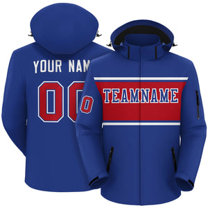 Custom Royal White-Red Color Block Personalized Outdoor Hooded Waterproof Jacket