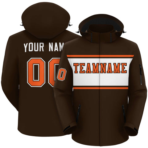 Custom Brown Orange-White Color Block Personalized Outdoor Hooded Waterproof Jacket
