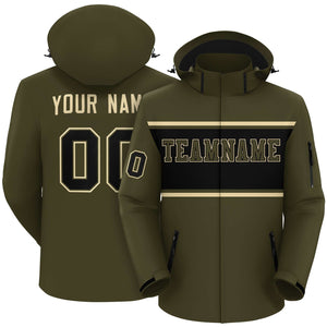 Custom Olive Khaki-Black Color Block Personalized Outdoor Hooded Waterproof Jacket