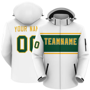 Custom White Gold-Green Color Block Personalized Outdoor Hooded Waterproof Jacket