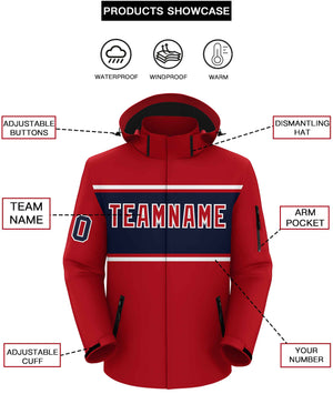 Custom Red White-Navy Color Block Personalized Outdoor Hooded Waterproof Jacket