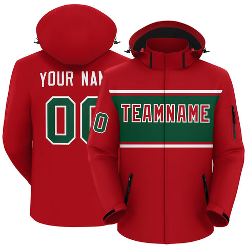 Custom Red White-Green Color Block Personalized Outdoor Hooded Waterproof Jacket